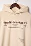 Stone Thick Fleece Inside Hooded Slogan Printed Boxy Fit Knitted Sweatshirt Twoaw26Sw00217 - 7