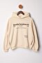 Stone Thick Fleece Inside Hooded Slogan Printed Boxy Fit Knitted Sweatshirt Twoaw26Sw00217 - 5