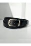 Men's 100% Genuine Leather Tin Plated Buckle Black Belt 3.2 cm - 3