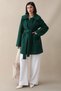 Button Detailed Lined Emerald Green Short Coat - 5