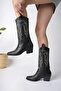 Black Leather White Embroidered New Season Women's Cowboy Boots - 3