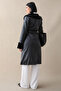 Black Leather Trench Coat with Fur Detail - 4