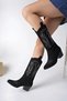 Black Suede Embroidered New Season Women's Cowboy Boots - 2