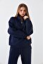 Unisex Oversize Sweatshirt Basic Navy Blue – Half Zipper Stand Collar, 3 Thread Fleece - 3