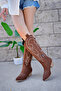 Western Women's Tan Suede Embroidered Zippered Long Cowboy Boots - 3