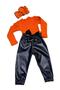 Girl's, Black Leather Bow Detailed Trousers, Orange Shoulder Ruffle Badi and Headband Set. - 8