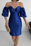 Laura Balon Kol Satin Evening Dress Cobalt Blue Dress - 7