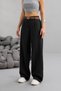 Women's High Waist Belt Detailed Elastic Waist Loose Palazzo Fabric Trousers - 2