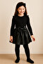 Leather Skirt Black Badi and Below Knee Black Bow Socks Set for Girls from 6-9 Months to 6 Years - 2