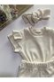 Cream Color Shorts & Sweatshirts, and Socks Ribbed Fabric Girls and Baby 3-Piece Clothing Set - 2