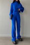 Embroidered Cobalt Blue Knitwear Crop Blouse and High Waist Knitwear Trousers Double Set 015 - 2