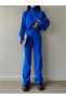 Embroidered Cobalt Blue Knitwear Crop Blouse and High Waist Knitwear Trousers Double Set 015 - 7
