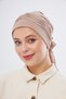 Beige Practical Ready-To-Wear Hijab Bonnet Sandy Fabric Pearlescent Pleated Ribbed Rose-Colored 1805_12 - 7