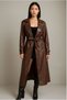 Women's Belted Lined Pocketed Long Leather Trench Coat - 3