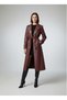Women's Belted Lined Pocketed Long Leather Trench Coat - 4