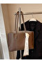 Moj Bow Detailed Lightweight Large Size Women's Hand and Shoulder Bag Brown - 3