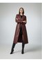 Women's Belted Lined Pocketed Long Leather Trench Coat - 3