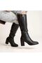 Black Genuine Leather Below the Knee Inner Elastic Women's Classic Boots