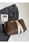 Moj Bow Detailed Lightweight Large Size Women's Hand and Shoulder Bag Brown - 5