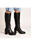Black Genuine Leather Below the Knee Inner Elastic Women's Classic Boots - 2