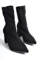 Women's Thick Heeled Pointed Toe Stretch Daily Boots Alina Black Suede - 7