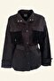 Women's Back Jewelled Tasseled Black Jean Jacket STP - 4