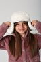 Ecru Plush Fur Girl's Beret Hat with Earflaps and Snap Fasteners - 8