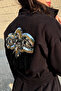 Women's Back Jewelled Tasseled Black Jean Jacket STP - 3