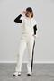 Women's Elastic Waist High Waist Three Thread Ribbed White Sweatpants with Side Panels - 8