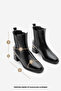 Women's Staple Detail Gold Heel Elastic Heeled Boots Ernaz Black - 7