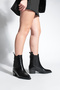 Women's Pointed Toe Elastic Cowboy Back Zipper Heeled Western Boots Esoma Black - 6