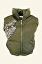 Silver Leaf Embroidered Green Bomber Puffer Vest - 3