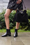 Women's Staple Detail Gold Heel Elastic Heeled Boots Ernaz Black - 5