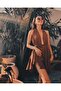 Linen V-Neck, Backless, Brown Mini Dress