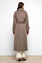 Double Breasted Long Oversized Coat with Cape Detail Latte 3087 - 7