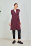 Women's Plum Long Pocketed Buttoned Combed Cotton Mother Large Size Tunic Vest - 6