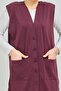 Women's Plum Long Pocketed Buttoned Combed Cotton Mother Large Size Tunic Vest - 2