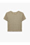 Wrap-Around Fabric Slim Fit Short Sleeve Crew Neck Textured Blouse - 3