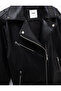 Long Sleeve Faux Leather Biker Jacket with Zipper Pockets - 5