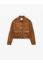 Classic Shirt Collar Button Pocket Long Sleeve Crop Faux Suede Jacket - 3