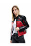 Long Sleeve Color Block Pocket Zipper Faux Leather Biker Jacket - 2