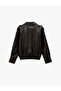 Long Sleeve Pocket Zipper Faux Leather Jacket - 4