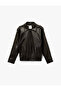 Long Sleeve Pocket Zipper Faux Leather Jacket - 3