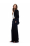 Crepe Fabric Elastic Waist Straight Wide Leg Trousers - 2