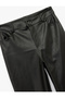 Straight Wide Leg Faux Leather Trousers with Pockets - 5