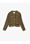 Long Sleeve Crew Neck Button Pocket Tweed Jacket - 3