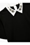 Color Contrast Short Sleeve Shirt Collar Stone Detailed T-Shirt - 6