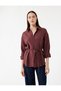 Oversize Burgundy Women's Shirt with Tie Detail at Waist 6Wak60017Pw