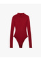 Viscose Fabric Slim Fit Long Sleeve Stand Collar Bodysuit - 3