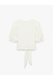 Wrapped Fabric Front Tie Detail Short Balloon Sleeve Double Breasted T-Shirt - 4
